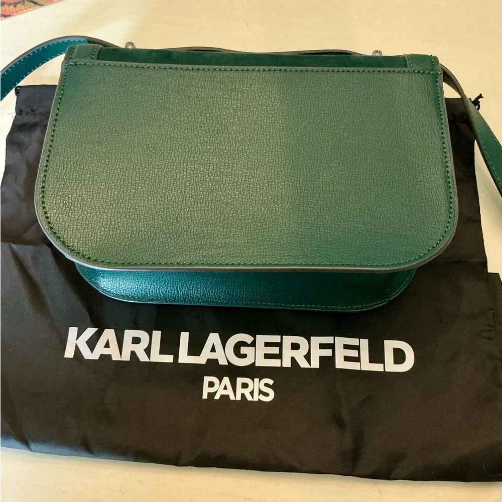 Karl Lagerfeld Paris Simone Crossbody Bag in Green Jewel Leather and Suede - Picture 4 of 14